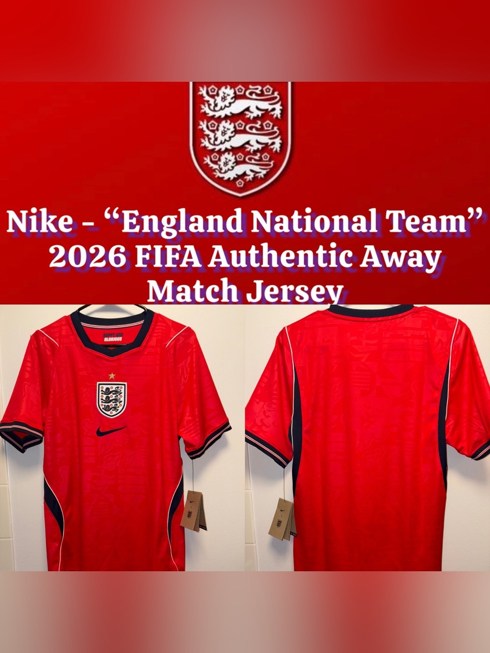 Nike - “England National Team” 2026 FIFA Authentic Match Jersey (Away) - NWT